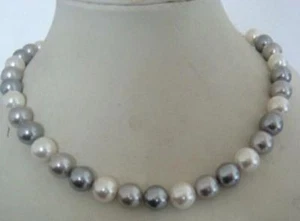 stunning AAA+ 9-10mm tahitian white grey pearl necklace 14K 16-18-20-22-24 inch - Picture 1 of 3