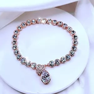 Made with SWAROVSKI crystal water drop 18k rose gold filled tennis bracelet - Picture 1 of 8