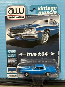 1/64 Auto World Vintage Muscle 1973 Plymouth Road Runner Basin Street Blue - Imagen 1 de 2