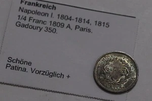 🧭 🇫🇷FRANCE NAPOLEON 1/4 FRANC 1809 UNC BETTER ON HAND RAINBOW TONINGB86#Z9427 - Picture 1 of 5