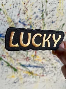 Lucky Iron On Patch Gold Black Embroidered - Picture 1 of 2