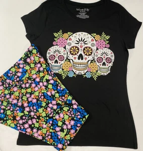 Women’s Outfit Skulls Floral Colorful Junior Size XL 15-17 New - Picture 1 of 8