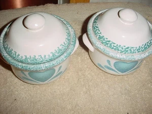 CORELLE COORDINATES BLUE HEARTS CROCK BEAN POT SOUP POT SET OF 2 FREE USA SHIP - Picture 1 of 5