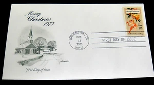 Merry Christmas 1975 Artmaster FDC  Church #1580 First Day Issue 10¢ L Prang - Picture 1 of 3