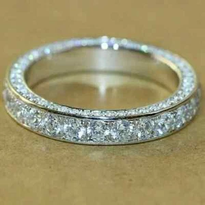 1Ct Round-Cut Moissanite Full Eternity Wedding Band Ring 14K White Gold Plated - Picture 1 of 4