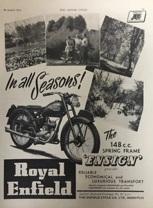 ROYAL ENFIELD ENSIGN 148cc 1954 ORIGINAL B/W ADVERTISEMENT 25cm x 18cm - Picture 1 of 4