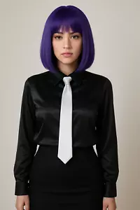 Short Purple Bob Wig with Bangs – Synthetic Hair, Heat-Resistant Cosplay - Picture 1 of 7