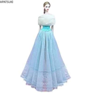 Blue Lace Handmade Dress For 11.5in. Doll Clothes Outfits Gown Fur Shawl 1/6 - Picture 1 of 2