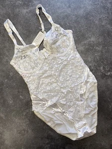 White Ladies Panache Floral Lace & Satin Teddy Bodysuit - Sizes 32B upto 38C - Picture 1 of 8