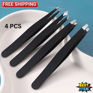 4 Pcs Professional Stainless Steel Precision Tweezer Set for Eyebrows Trimming - Picture 1 of 8