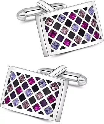 935 Silver 6.10CT Princess Cut Multi Color Gemstone Rectangle Men's Cufflinks - Image 1 of 4