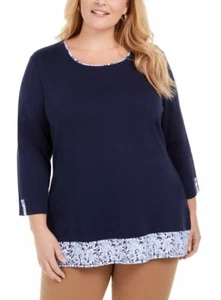 KAREN SCOTT Womens New  Navy 3/4 Sleeve Jewel Neck Blouse Top 0X Plus  - Picture 1 of 1