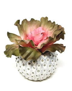 5" Artificial Soft PINK & Taupe Curly Echeveria SUCCULENT, 3" Ceramic White Dott - Picture 1 of 4