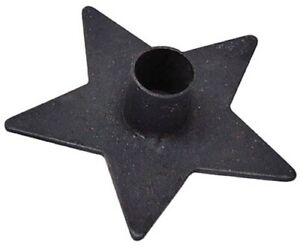 Primitive Black Star Taper Candle Holder - 4.75" W x 1" H - Rustic Iron