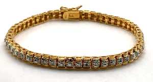 Sterling Silver 18k Gold Vermeil Diamond Cut Tennis Bracelet with 1 Diamond - Picture 1 of 11