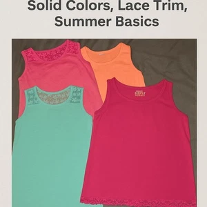 Girls XL Tank Tops Lot (4) – Size 14/16 – Solid Colors, Lace Trim, Summer Basics - Picture 1 of 10
