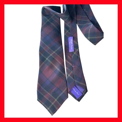 $235 Ralph Lauren Etiqueta Púrpura Corbata Cuadros Borgoña Negro 100% Seda Crepé Italia Foto 1 de 4