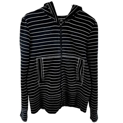 Norma Kamali Sudadera con Capucha Cremallera Completa a Rayas Bolsillos Negro Blanco Grande Foto 1 de 4