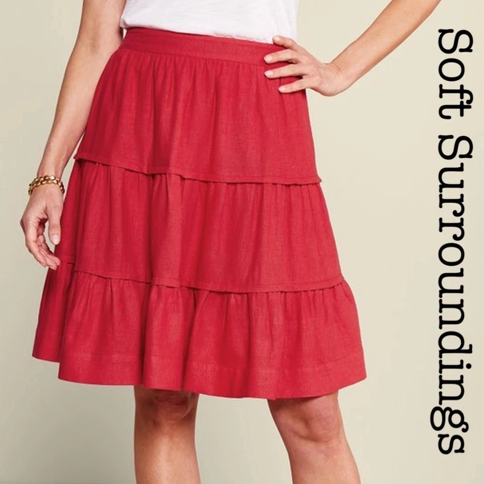 Falda Soft Surroundings Talisa de lino roja en capas talla grande Foto 1 de 4