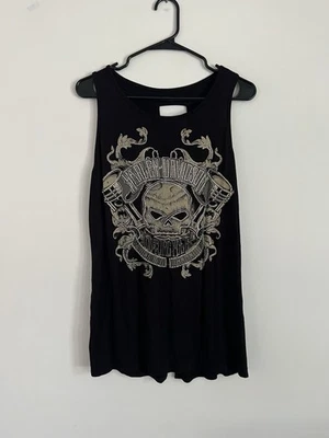 Harley Davidson Jeweled Skull Tank Feminino Extra Grande EUA Motociclista Garota Glam Rock Bling - Imagem 1 de 4