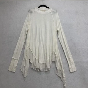 We The Free Shirt Womens Medium White Asymmetrical Linen Blend Boho Long Sleeve - Picture 1 of 12