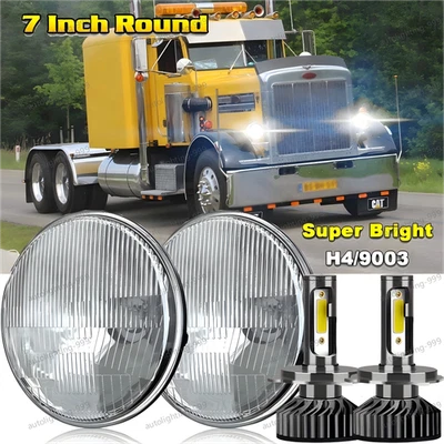 Nuevo par de faros redondos LED de 7 pulgadas haz alto-bajo para camionetas Peterbilt 379 359 Foto 1 de 4