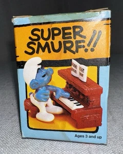 Vintage Super Smurf Piano PVC Figure Schleich Peyo In Box Smurfs - Picture 1 of 9