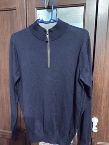 Peter Millar Crown Nappa Trimmed Quarter-Zip Sweater In Navy Size Small - Picture 1 of 7