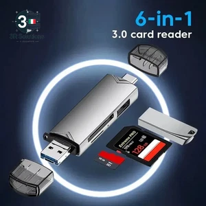 Lettore Di Schede Usb 3.0 Multifunzione 6 in 1 U Disk Type C/Micro Usb/Tf/Sd Fla - Zdjęcie 1 z 13