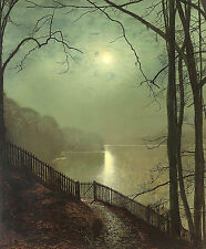 Large oil painting John Atkinson - Nice moon night landscape by the river canvas