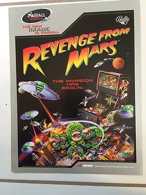 REVENGE FROM MARS PINBALL 2000 BALLY PINBALL  PROMO  FLYER-GOOD COLOR COPY - Image 1 of 3
