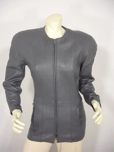 ELEANOR P BRENNER GRAY LEATHER ZIP FRONT LONG SLEEVE JACKET WOMEN'S 6 - Picture 1 of 11