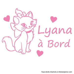 * 1 Aufkleber Baby an Bord * Modell Marie des Aristochats * Vorname wählbar - Bild 1 von 13