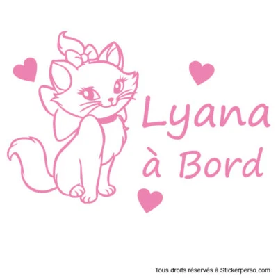 * 1 Sticker Bébé à Bord * Modèle Marie des Aristochats * Prénom au Choix