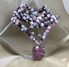 Fine Hand Knotted Rhodonite Gemstone Necklace w/Hand Carved Elephant Pendant