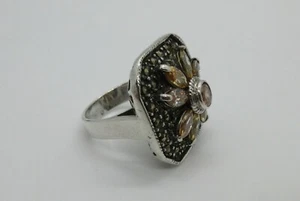 Anello ARGENTO 925 con 9 Quarzi citrino taglio Brillante e Marquise e Marcasite - Foto 1 di 10