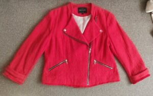 RIVER ISLAND SZ 18 RED LINED 100% COTTON ZIP SPRING PARTY JACKET