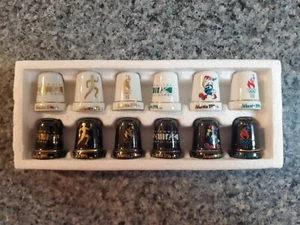 1996 Atlanta Olympic Games Set of 12 Ceramic Souvenir Thimbles Black & White - Picture 1 of 18