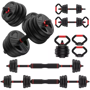 4 In1 Adjustable Dumbbells 55Lbs Free Weight Set Barbell Kettle Push up Stand - Picture 1 of 12