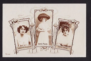 Foto real de 1908 3 famosas actrices Augarde, Millar, May people postal del Reino Unido - Imagen 1 de 2