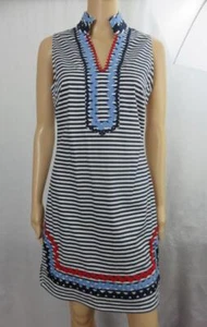 STS Sail To Sable Blue Striped Shift Dress Sleeveless Ric Rac V-Neck SZ XS - Picture 1 of 7