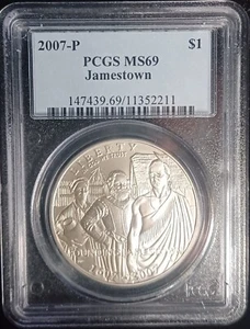 2007 P JAMESTOWN COMMEMORATIVE SILVER DOLLAR. PCGS MS69.  -#SL0076 - Picture 1 of 2