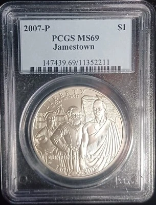 2007 P JAMESTOWN COMMEMORATIVE SILVER DOLLAR. PCGS MS69.  -#SL0076 - Image 1 of 2