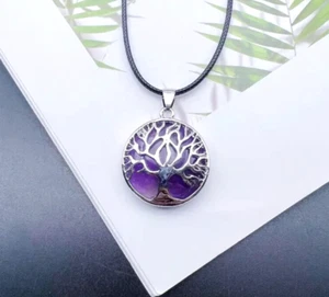 1pc Natural Amethyst Gemstone Life Of Tree Necklace Chakra Healing Gift - Picture 1 of 2