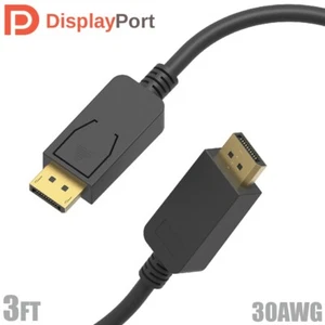 3FT DisplayPort Male to Male Cable V1.2 4K 144Hz 2K 3D HDR 30AWG Gold Black - Picture 1 of 5