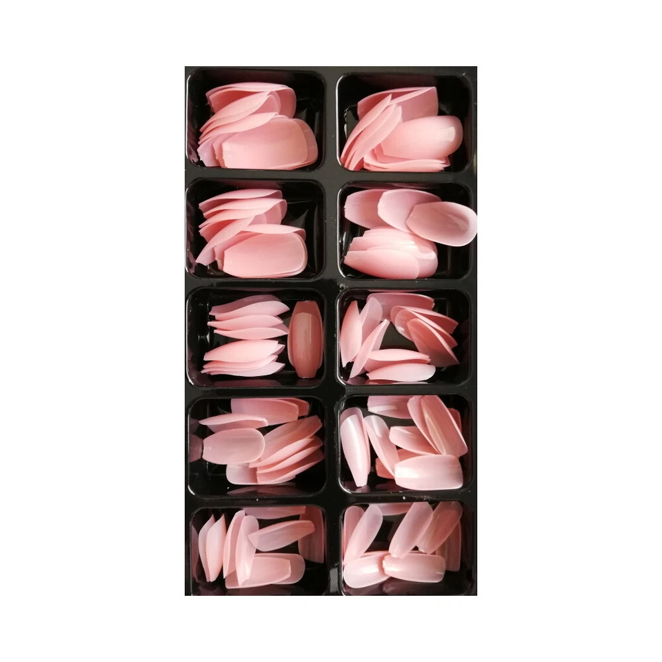 Assortiment 100 Faux Ongles Semi Transparents Roses Bout Droit Forme Ballerine