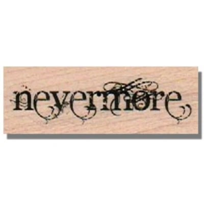 Sello de goma de madera, NUNCA MÁS, Halloween, Edgar Allan Poe, cuervo, poesía, cuervo, palabra Foto 1 de 4