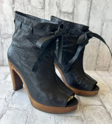 Zapatos de Diseñador SALPY Tacón Botines Sandalias Punta Abierta Mujer Talla 8 Cuero Negro Foto 1 de 4
