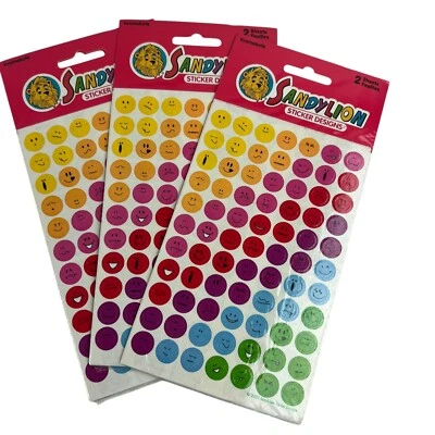 3 X Vintage Sandylion Smiley Face Sticker Pages Kromekote Happy Smile 2001 Emoji - Image 1 of 4