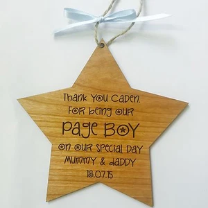 Page boy wedding gift favour thank you wooden star plaque sign shabby chic C - Picture 1 of 1